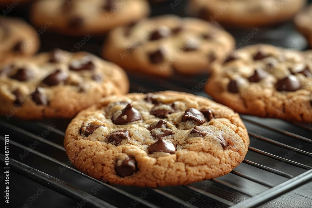 Close-up of a Chocolate Chip Cookie on a Wire Rack Close-up of a Chocolate Chip Cookie on a Wire Rack