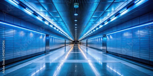 Underground subway walk stairs with tungsten and blue light minimalist design