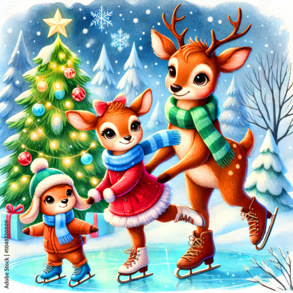 Reindeer Family Ice Skating Reindeer Family Ice Skating