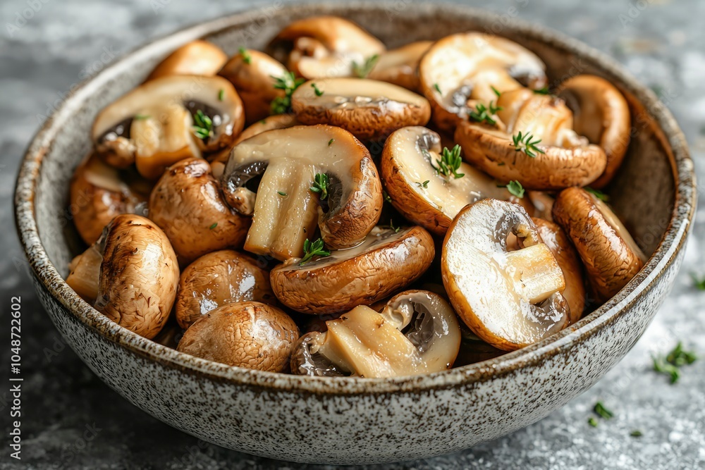 Close-up of Marinated Mushrooms in a Bowl Close-up of Marinated Mushrooms in a Bowl