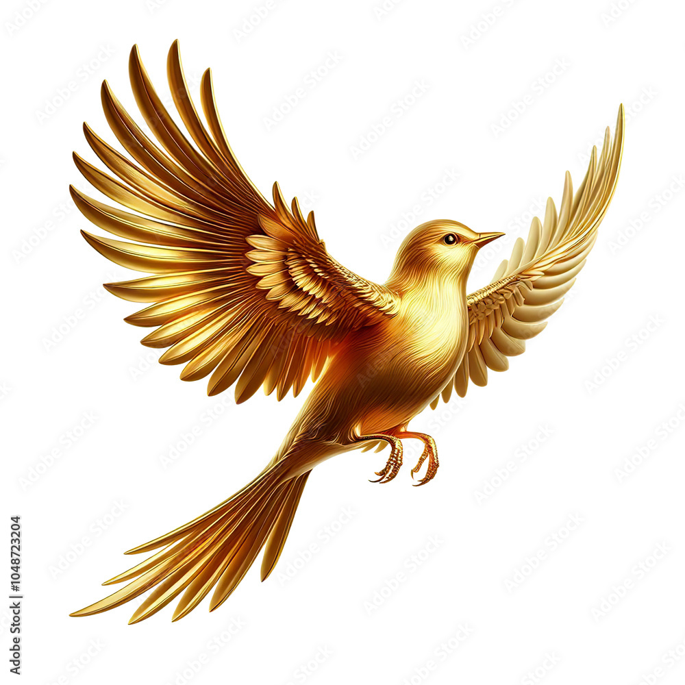 Fototapeta premium golden bird flying white background isolated PNG