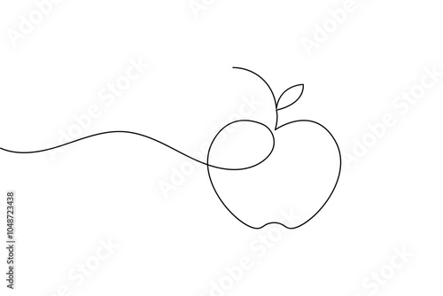 Apple continuous line drawing of isolate outline simple vector icon