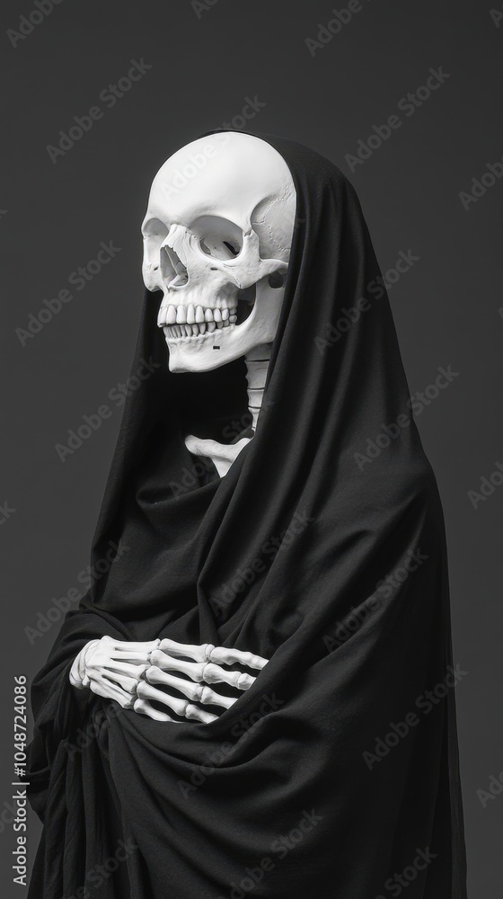 Mysterious hooded figure with a skull mask Mysterious hooded figure with a skull mask