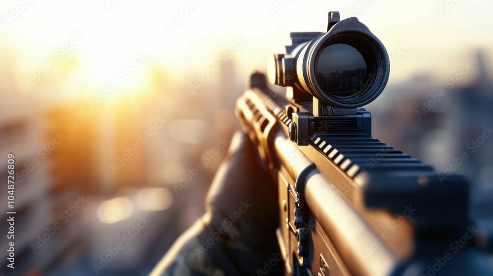 Obraz premium Rifle Aiming with Precision Scope