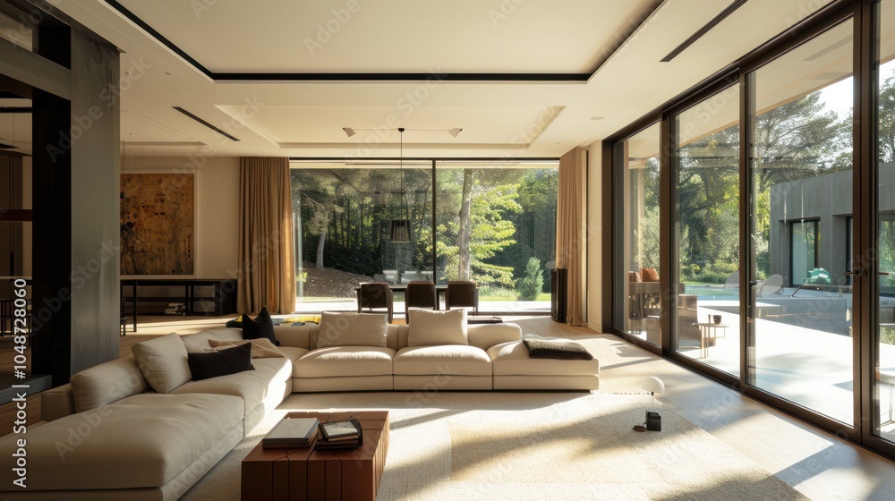 Modern Living Room with Sectional Sofa and Large Windows Modern Living Room with Sectional Sofa and Large Windows