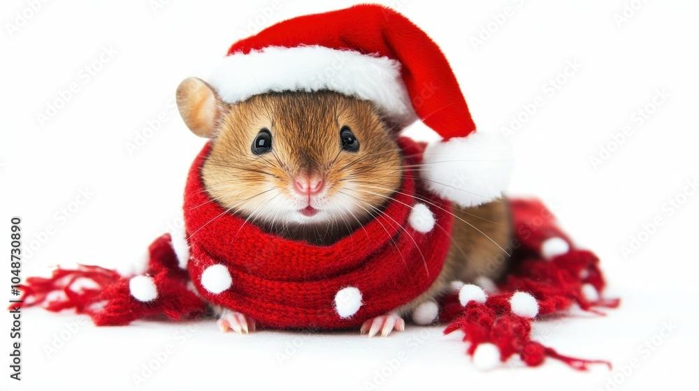 Cute Mouse in Santa Hat and Scarf for Holiday Cheer Cute Mouse in Santa Hat and Scarf for Holiday Cheer