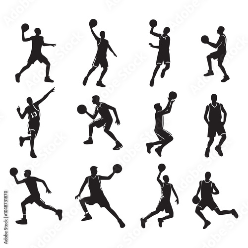 set Basketball player silhouettes on white background  vector illustration.