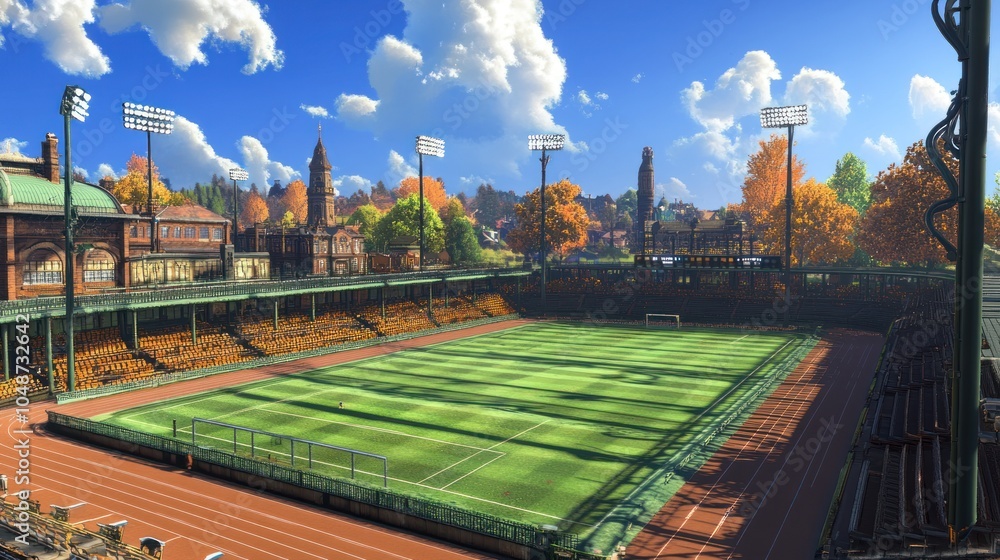 Obraz premium A local stadium, smaller in size, but filled with charm and personality, giving a sense of community and tradition.