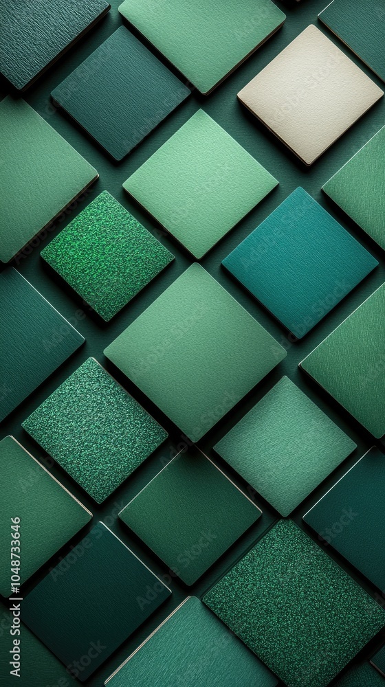 A geometric pattern of green and teal squares arranged in a diamond pattern. A geometric pattern of green and teal squares arranged in a diamond pattern.