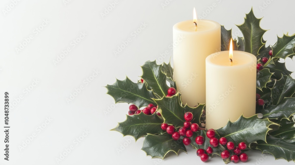 Festive Candle Arrangement with Holly and Berries Festive Candle Arrangement with Holly and Berries