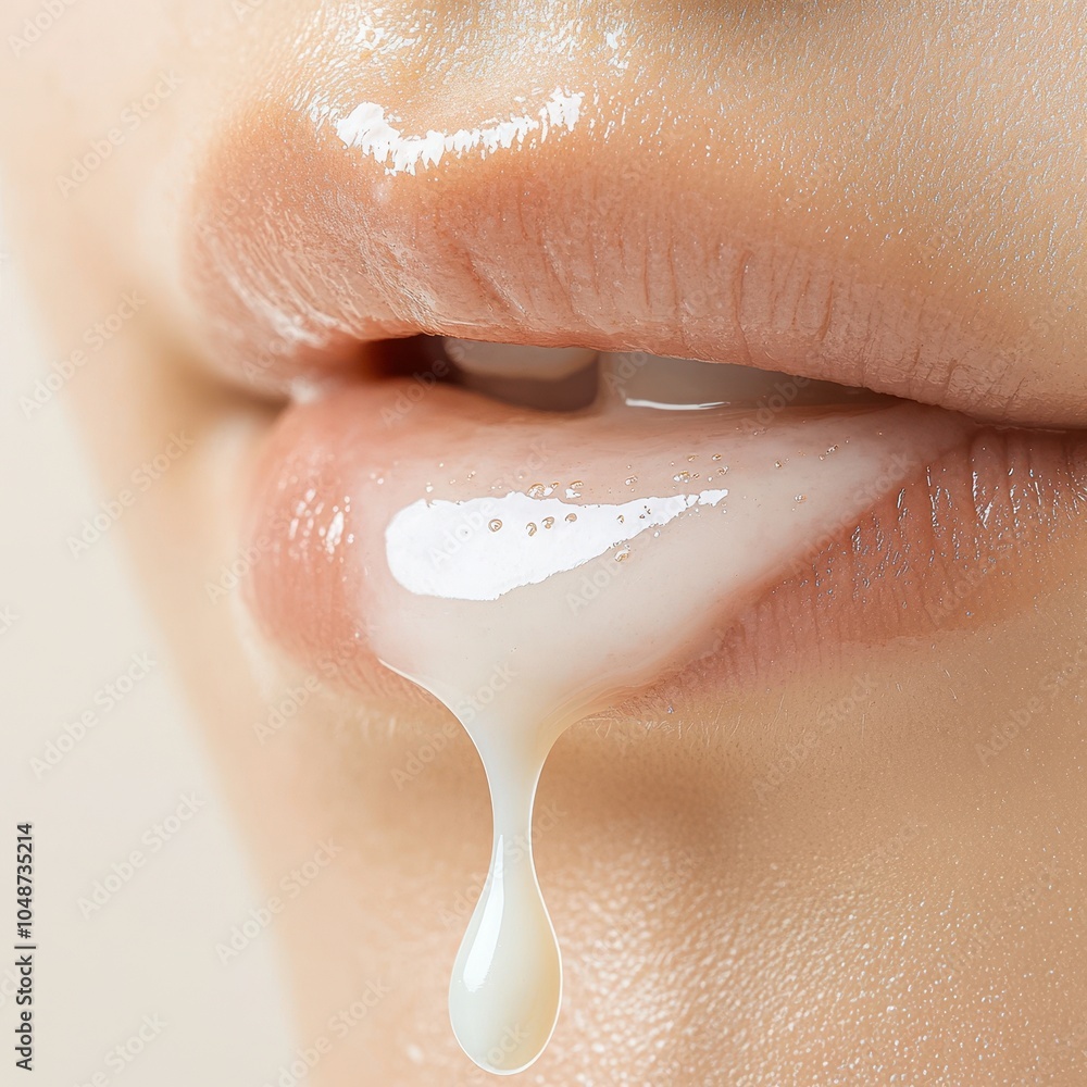 Fototapeta premium Close-Up of Lips with Milk Drop