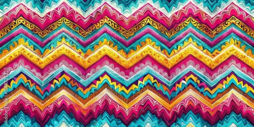 Vibrant Whimsical Chevron Pattern with Intricate Swirls and Colorful Design Elements for Decoration