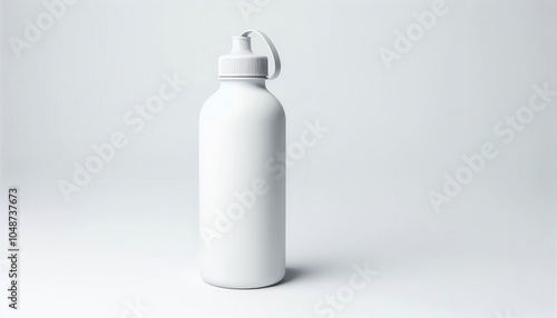 A minimalist white plastic water bottle with a simple flip-top lid and carry loop, isolated on a white background.