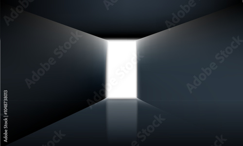 Empty space room corner with sunlight vector realistic illustration of house interior perspective. White and grey walls and floor background design.