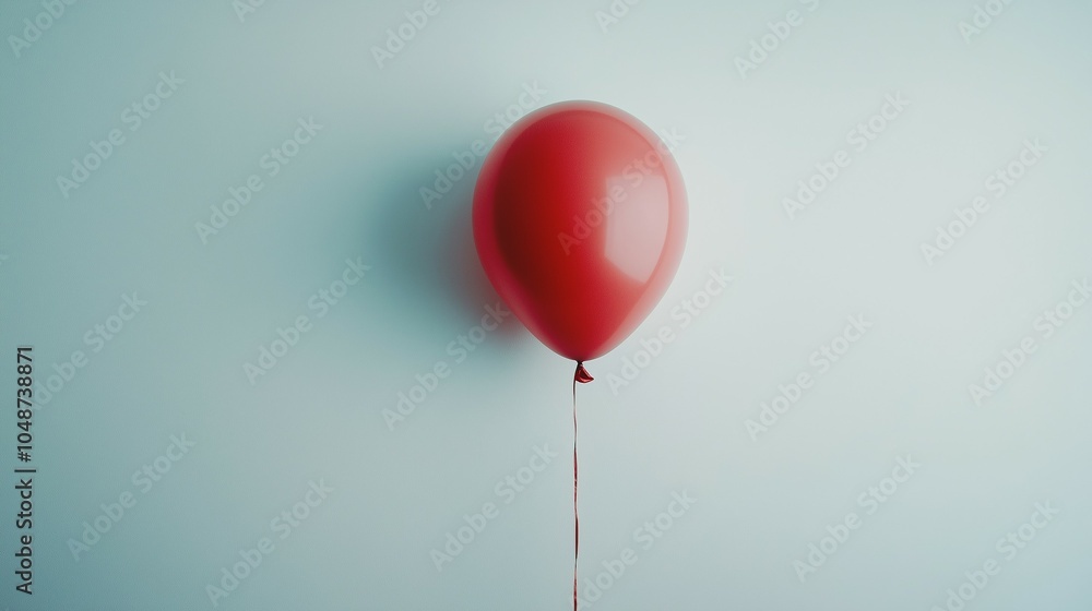 Minimalist red balloon with soft shadows on pastel blue background, copy space for text, isolated composition Minimalist red balloon with soft shadows on pastel blue background, copy space for text, isolated composition