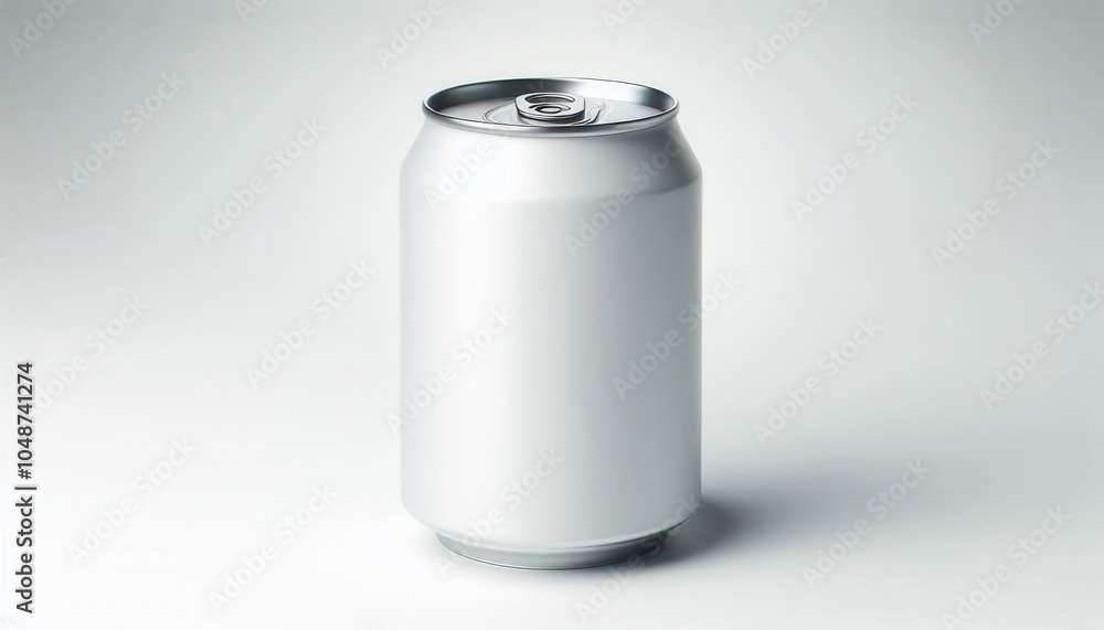 A blank, slightly shorter, white aluminum can with a silver top on a light gray background. A blank, slightly shorter, white aluminum can with a silver top on a light gray background.