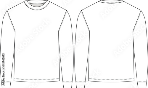 round neck crew neck cuffed long sleeve man men mens  top sweater sweatshirt template technical drawing flat sketch cad mockup fashion  design style model 
