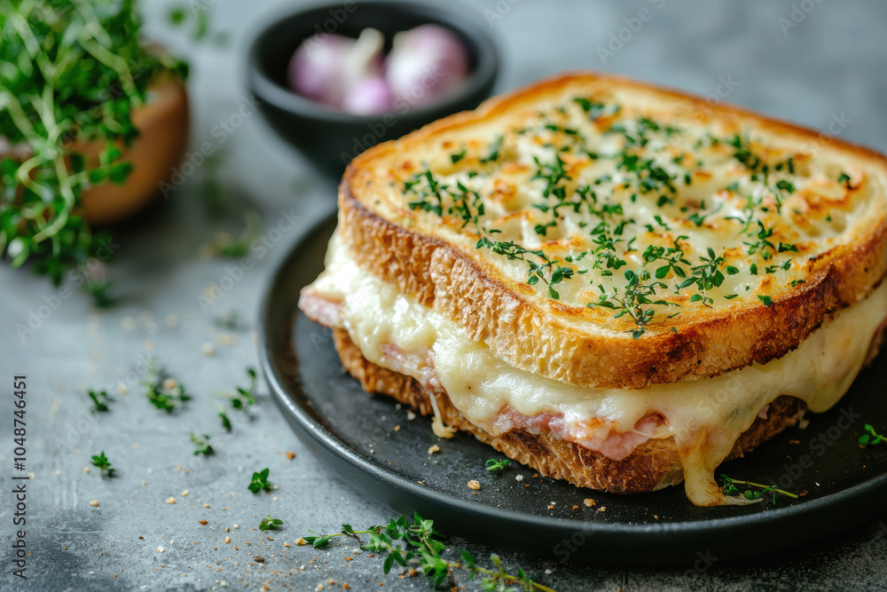 Croque monsieur on minimalistic background Croque monsieur on minimalistic background