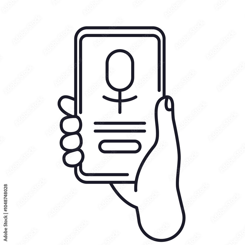 voice assistant app, phone in hand, line icon