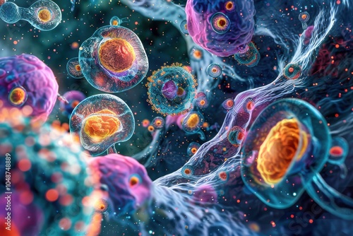 Hormonal Interaction: An illustration depicting how fat cells interact with hormones like insulin and leptin, regulating metabolism and appetite. photo