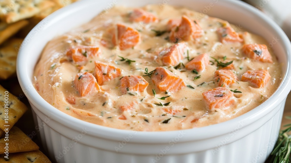 Creamy Salmon Dip with Crackers and Herbs Creamy Salmon Dip with Crackers and Herbs