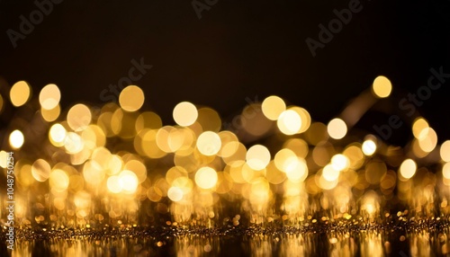 Golden abstract lights on black background, defocused image.	