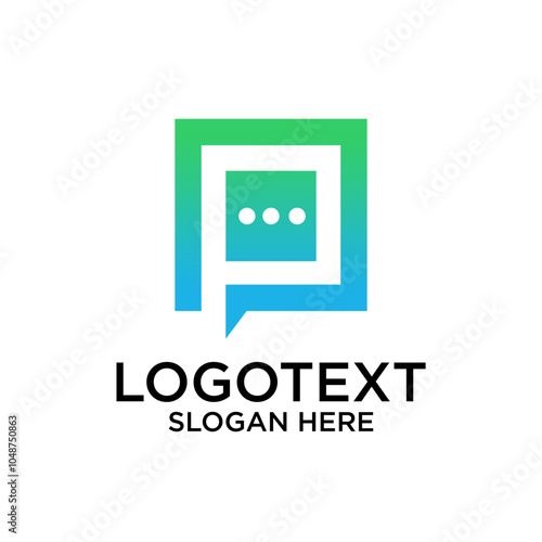 abstract logo design with letter P and chat box
