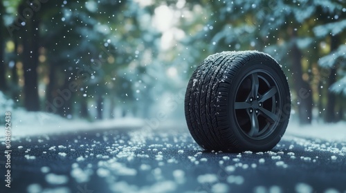 Summer tires on a road move from summer to snowy winter road Change a car seasonal tyre summer forest road with trees background Banner Selling off Or Background automechanic : Generative AI photo