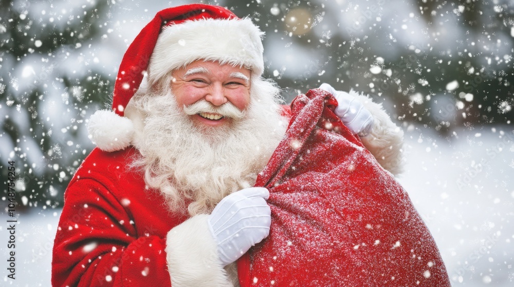 Santa Claus Smiling with a Bag of Gifts in the Snow Santa Claus Smiling with a Bag of Gifts in the Snow