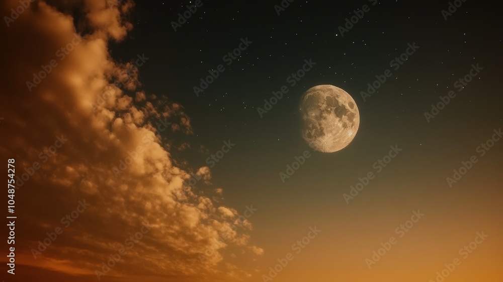 Fototapeta premium Dramatic night sky with full moon and clouds