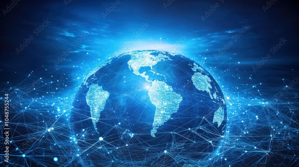 Fototapeta premium Glowing digital world map with interconnected network