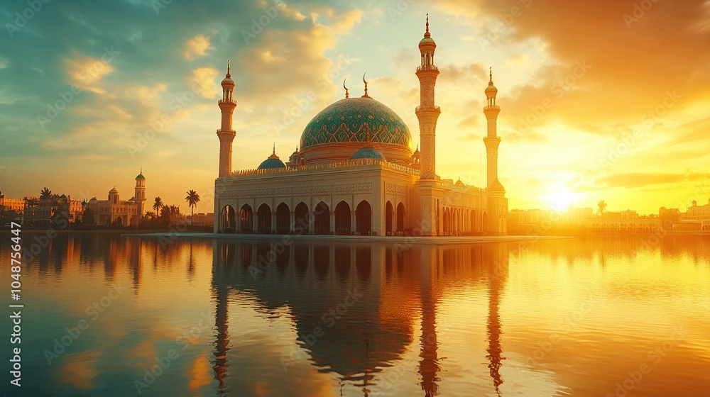 Fototapeta premium Majestic Islamic Mosque at Sunrise