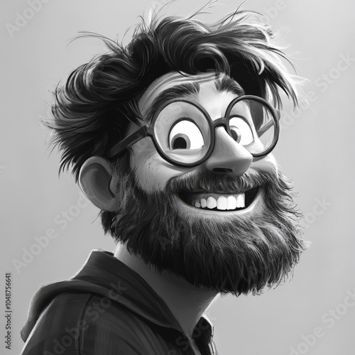 Animated character with expressive face and wild hair photo