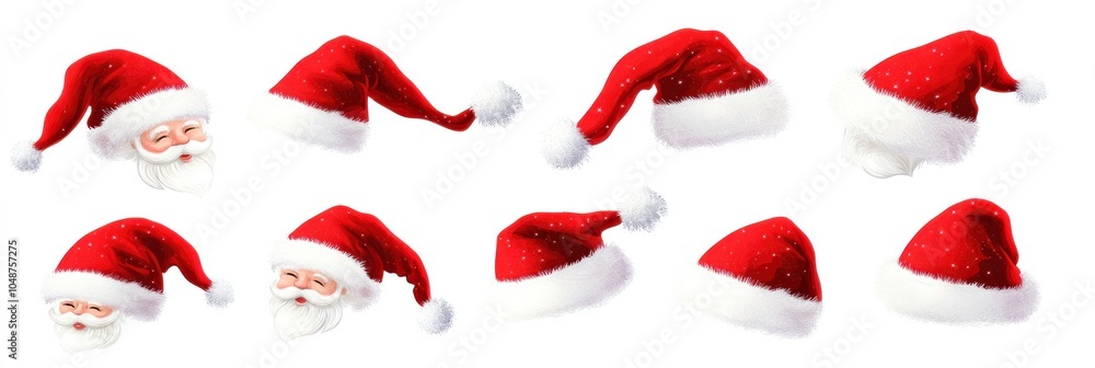 vector graphics of Set of red Christmas Santa Claus hats isolated on white background. vector graphics of Set of red Christmas Santa Claus hats isolated on white background.