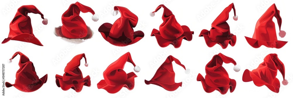 vector graphics of Set of red Christmas Santa Claus hats isolated on white background. vector graphics of Set of red Christmas Santa Claus hats isolated on white background.