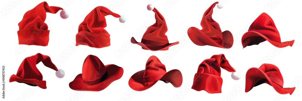Fototapeta premium vector graphics of Set of red Christmas Santa Claus hats isolated on white background.