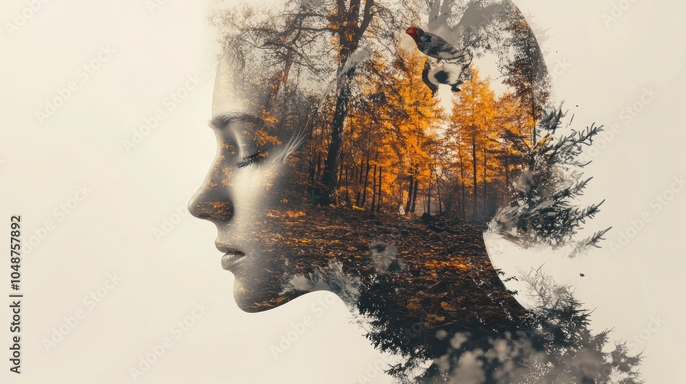Woman with Autumnal Forest Inside Woman with Autumnal Forest Inside