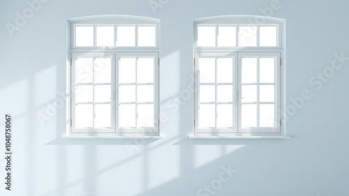 Minimal abstract light blue background with shadows and light from windows on plaster wall, stock photo, soft