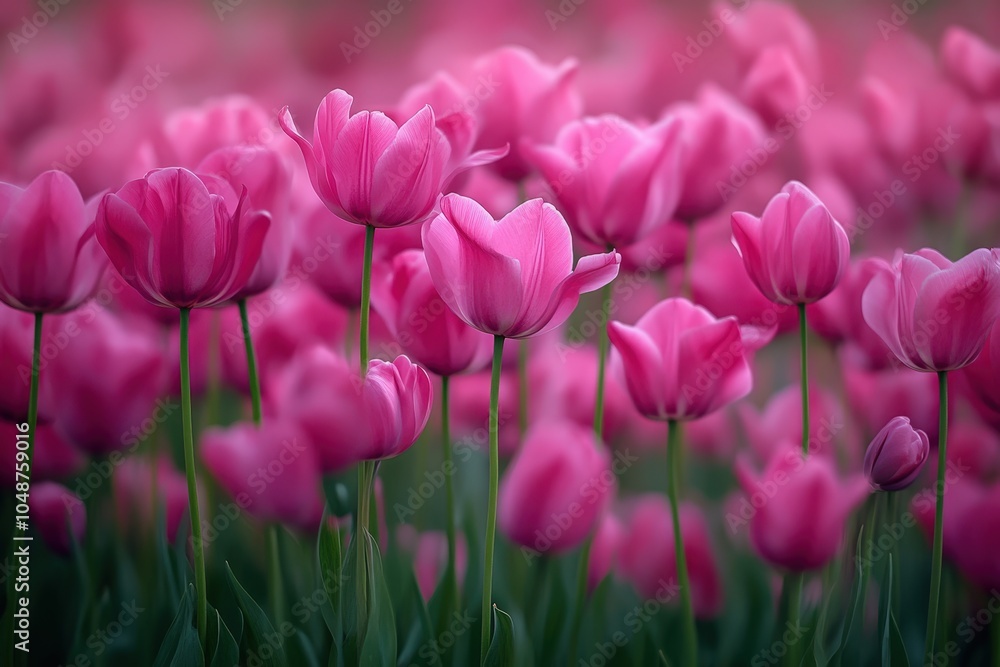 Vibrant pink tulips in a field Vibrant pink tulips in a field