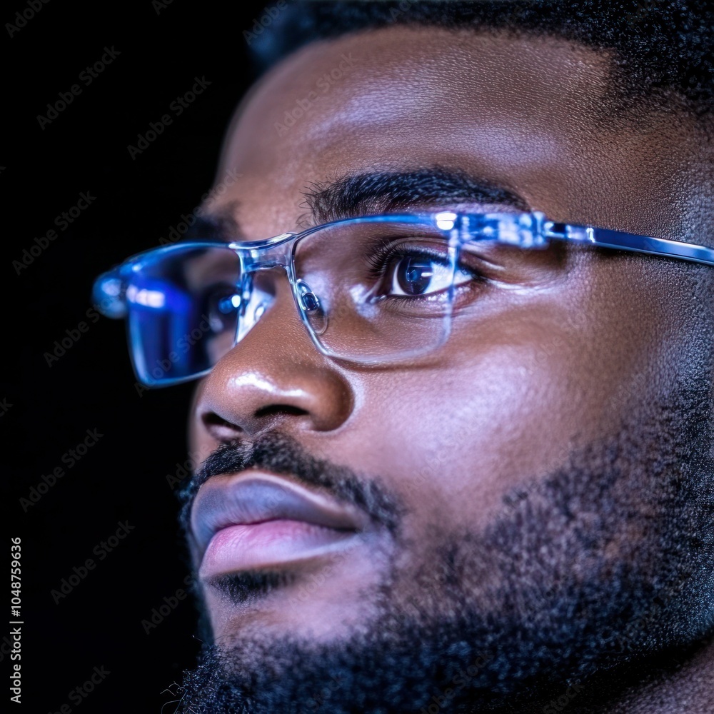 African American Man Adjusting Lenses in Ophthalmology Office for Eye Examination and Glasses Testing African American Man Adjusting Lenses in Ophthalmology Office for Eye Examination and Glasses Testing