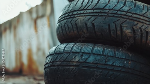 Stacked Tires in Urban Environment photo