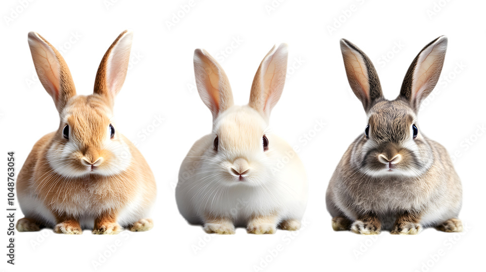 Fototapeta premium Rabbits on transparent background, isolated on white background
