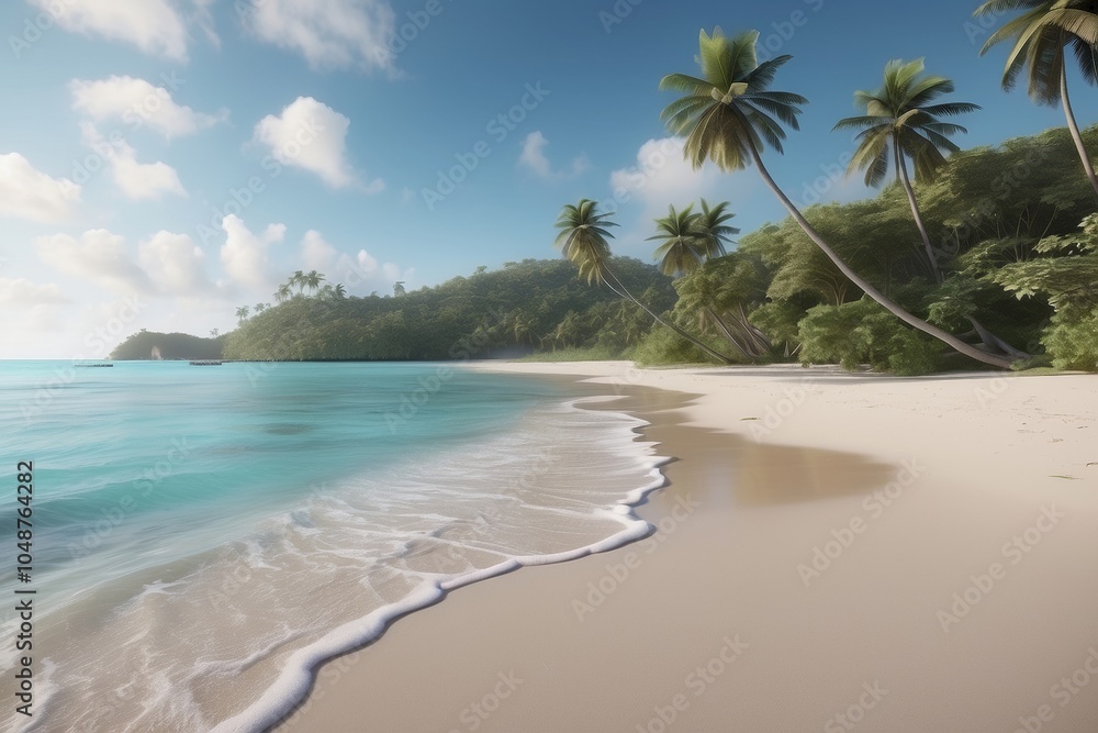 a Sandy tropical beach with island on background a Sandy tropical beach with island on background