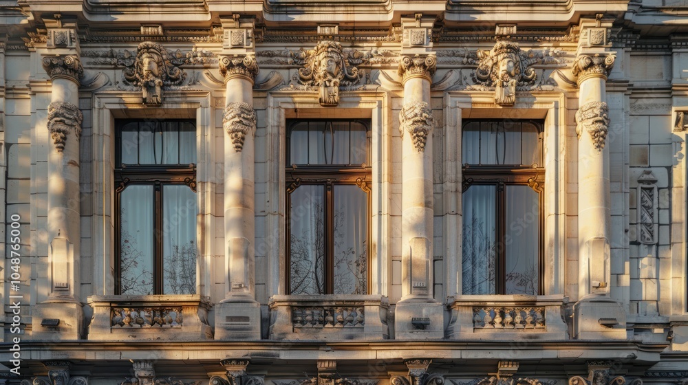 Ornate Facade with Columns and Windows Ornate Facade with Columns and Windows