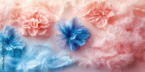 A colorful flower arrangement with blue