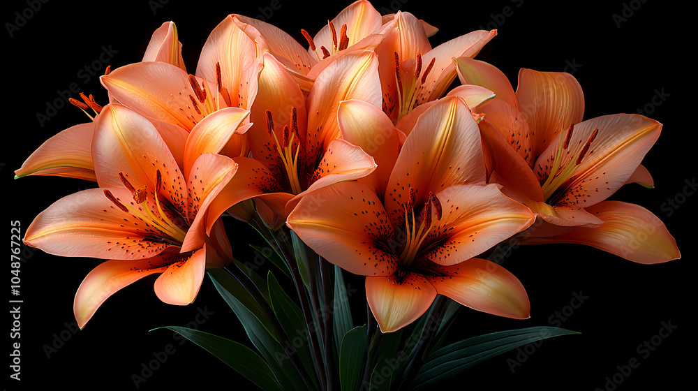 .A graceful bouquet of fresh lilies in soft white and pink tones, with long, elegant stems and lush green leaves. .A graceful bouquet of fresh lilies in soft white and pink tones, with long, elegant stems and lush green leaves.