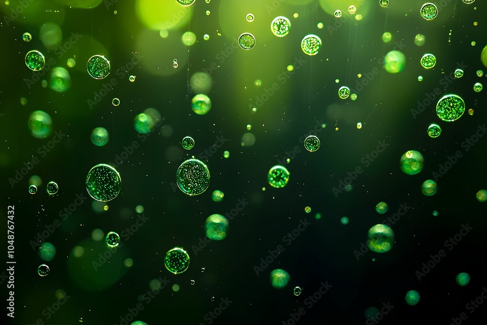 Bubbles floating in green liquid with sparkling light effects Bubbles floating in green liquid with sparkling light effects