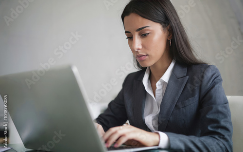 young middle eastern Israel businesswoman using a laptop pc online application for work