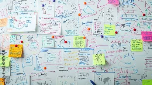 A Whiteboard Covered in Colorful Doodles and Notes