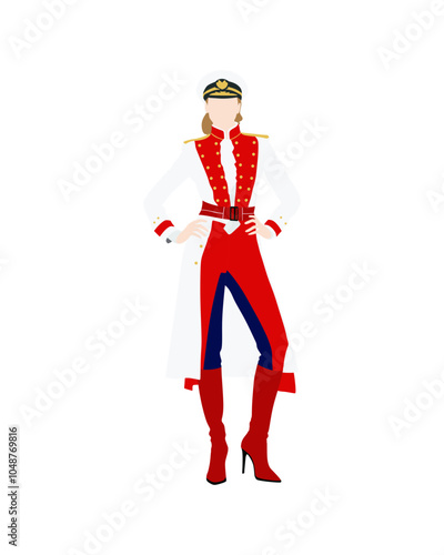 Flat vector people and illustration, woman with admiral military outfit